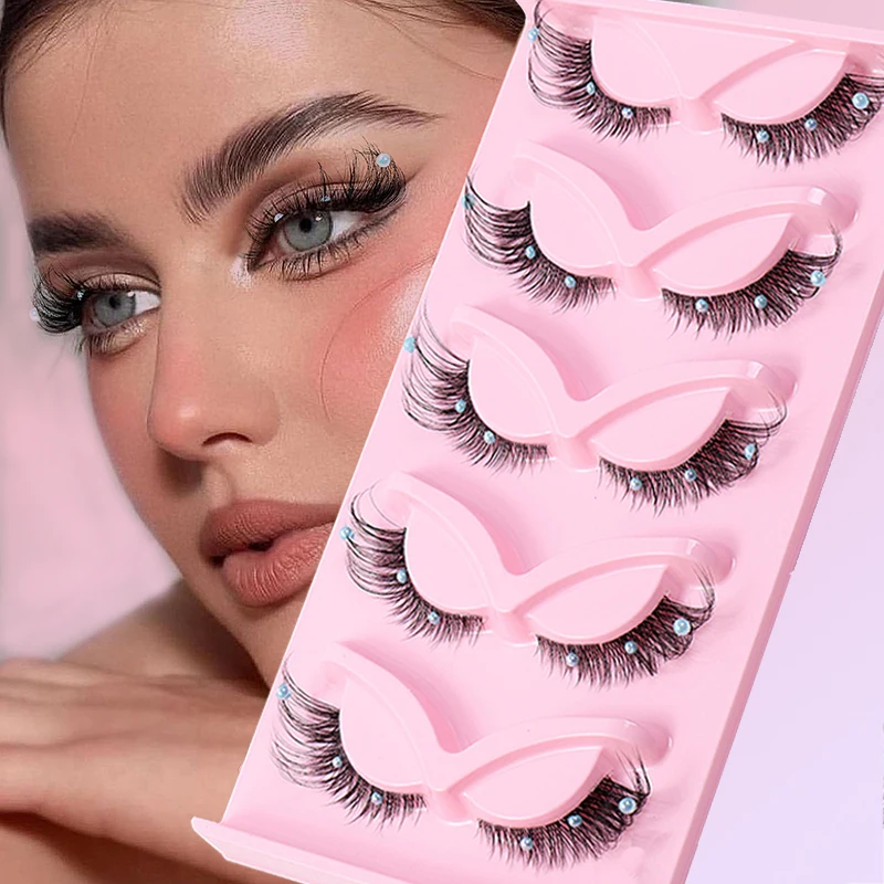 цена Lashes 5 Pairs New Fox Eye Transparent Stem False Eyelashes Stage Decoration Eyelash Dramatic Winged Eyelash Wholesale