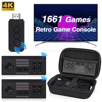 비디오 게임 콘솔 HDMI 호환 미니 TV 게임 스틱 내장 1661 + 클래식 8 비트 게임, 레트로 핸드헬드 게임 플레이어 듀얼 게임패드