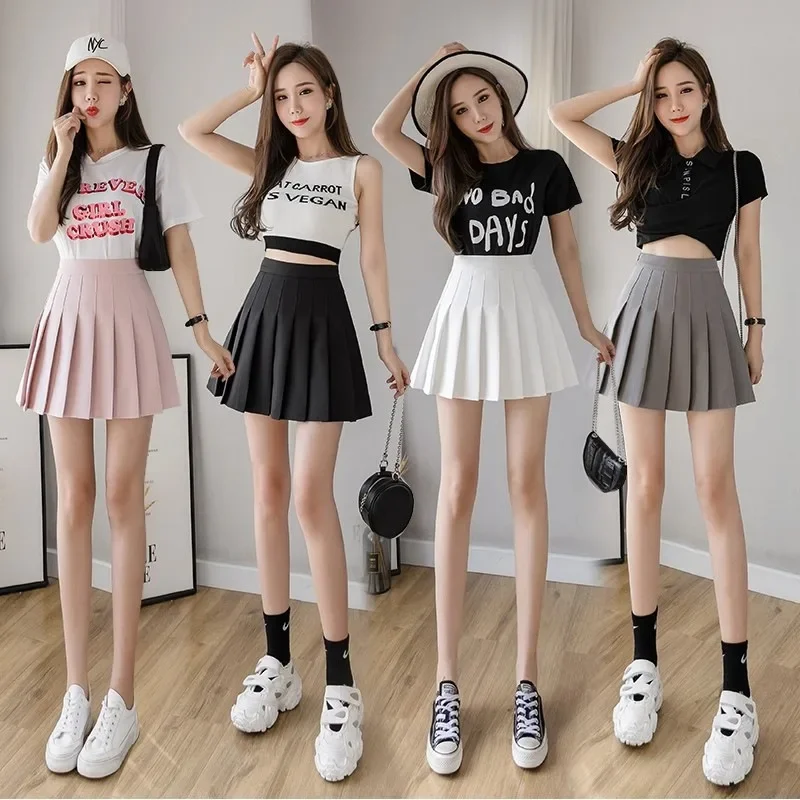 High-waisted black slimming skirt for my little one, new solid color skirt for spring and summer, women's style, pleated mid-length skirt.