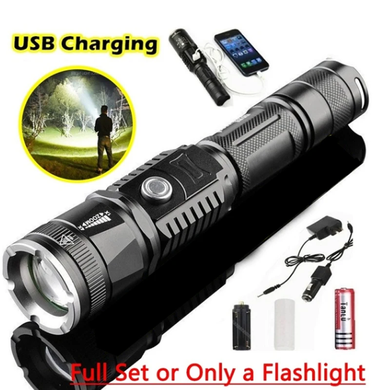 

Dreamburgh 5 Modes LED Flashlight XML-T6 Outdoor 18650 torch Zoom Flash light USB Rechargeable Camping Waterproof led lights