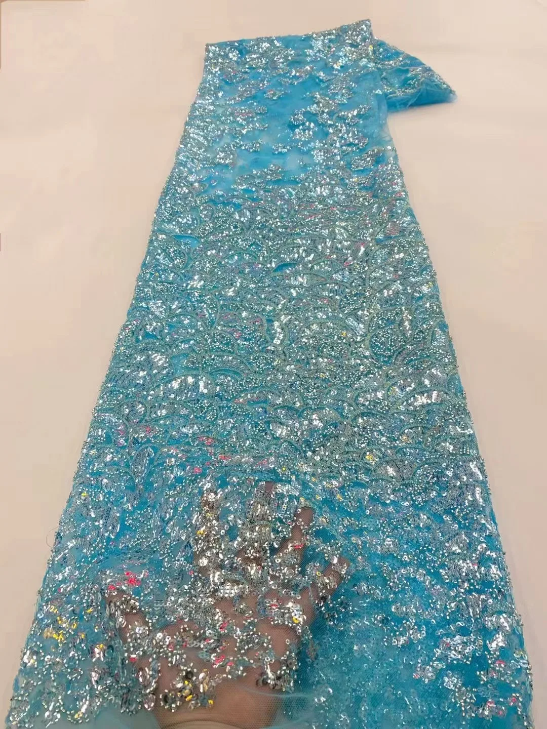 

Luxury African Lace Fabric 2023 High Quality Handmade Beaded Bridal Lace Fabric Sequins Embroidery For Nigerian Wedding