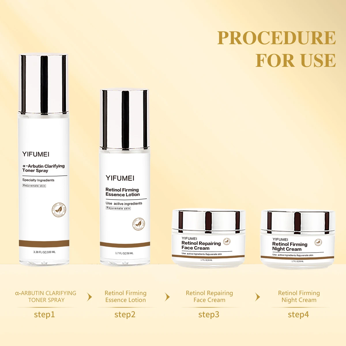 Retinol Collagen Face Lift Sets Skincare Products Toner+Lotion+Facial Day+Night Cream Ordinary Anti-Aging Facial Kit Pack 4pcs