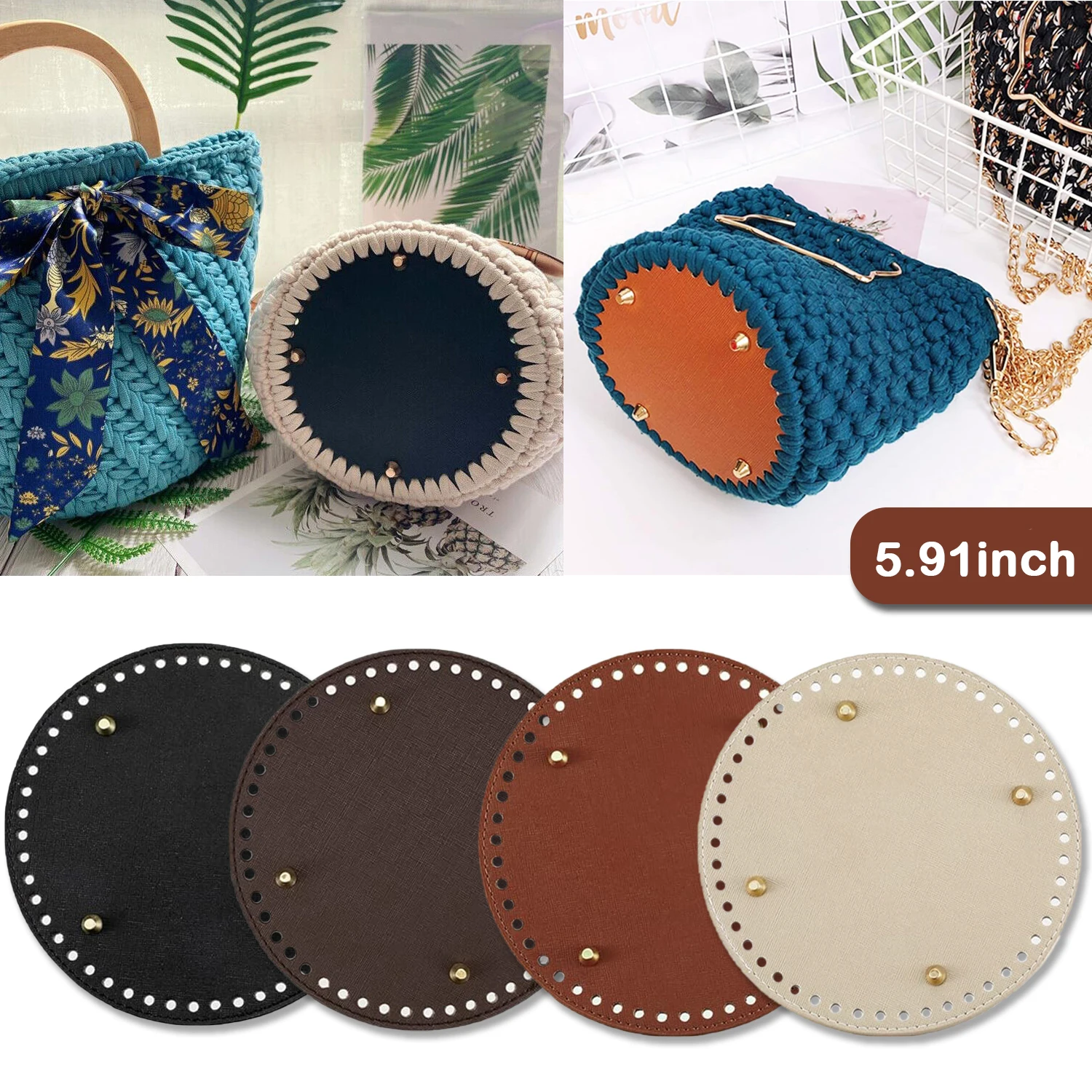 Round Bag Bottom Shaper Pad 5.91inch PU Leather Bag Base Purse Cushion Base for DIY Knitting Crochet Making Accessories craft supplies diy knitting kit