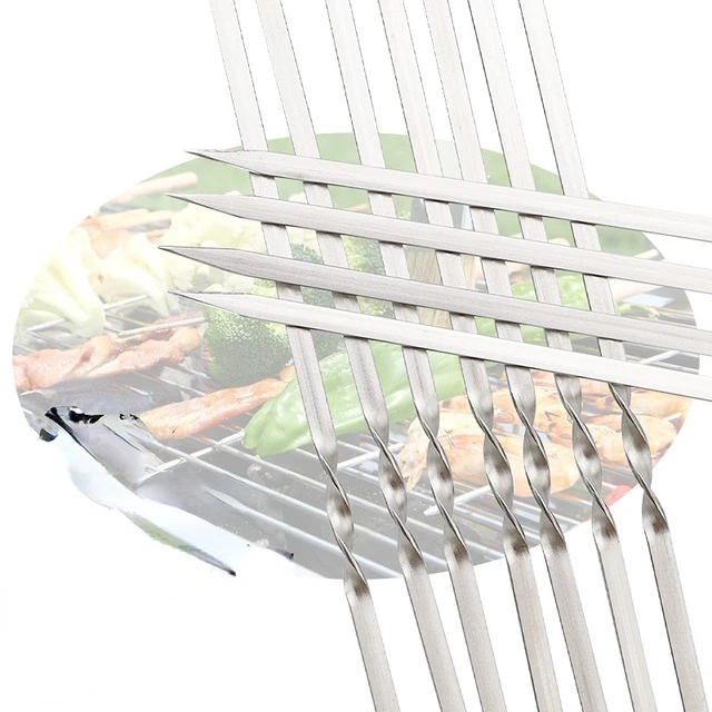 10Db Hús Kerek Lapos Sült Nyárs Rozsdamentes Acél Bbq Tű Barbeque Konyha Edények Kültéri Kemping Piknik - Image 2