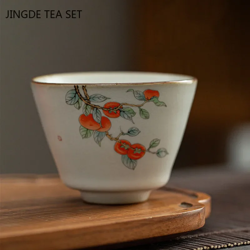 Retro Ru Kiln Teacup Persimmon Ceramic Master Tea Cup Personal Single Cup Boutique Tea Set Accessories Household Drinkware