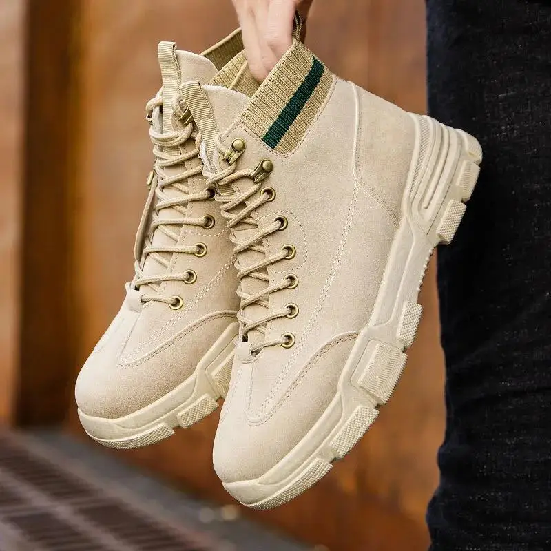 New Men Boots Leather Waterproof Lace Up Boots Men Winter Ankle Lightweight Shoes for Winter Casual Non Slip