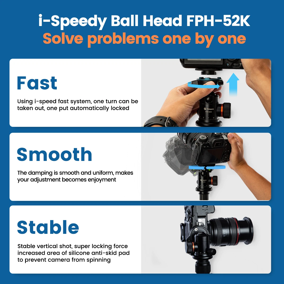 Fotopro Ball Head with I-Speedy Quick Release Mount 360&deg; Rotating Panoramic BallHead for DSLR Camera Tripod FPH-52K