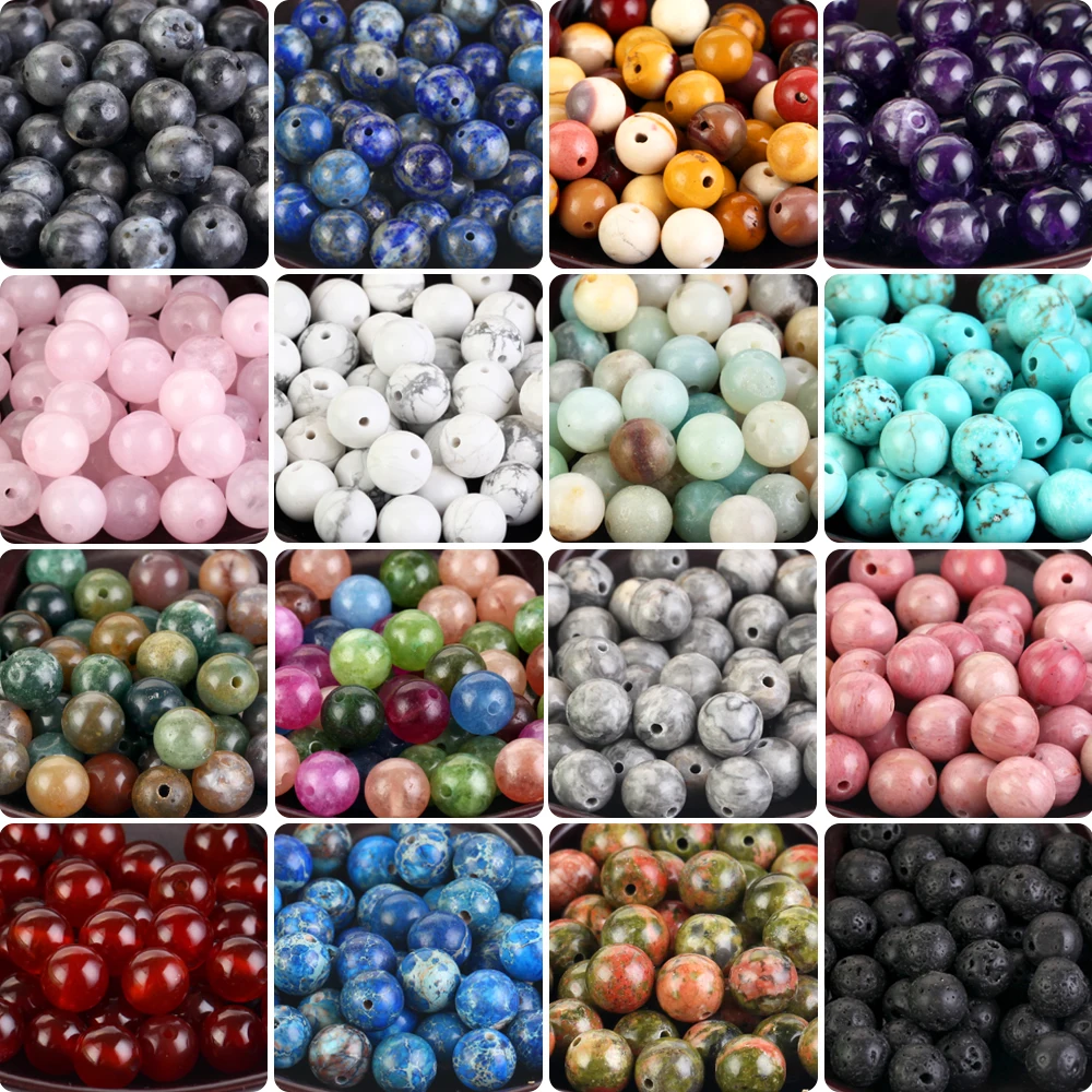 42 Style Natural Stone Beads 4 6 8 10mm Lava Amazonite Agates Amethysts Turuoqises Round Beads for Jewelry Making Diy Bracelets 2