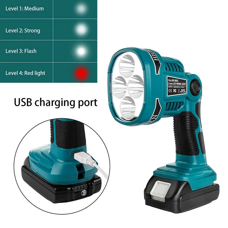 3W/12W 18V Portable LED Lamp Lanterns USB Makita Li-ion Battery Flashlight Spotlights Outdoor Emergency Work Light