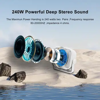 Herdio 4'' 4PCS Bluetooth Golf Cart Speakers 240W Waterproof Marine Speakers For Outdoor Boat ATV UTV Jeep Courtyard Powersports 6