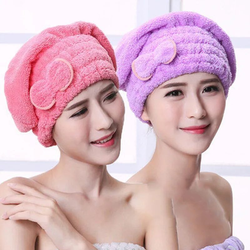 Women Bowknot Hair Turban Microfiber Hair Fast Drying Bath Spa Shower Cap Wrap 