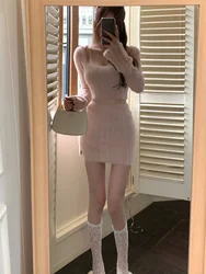 2023 Autumn Knitted Sweater Suits Female Elegant 2 Piece Skirts Korean Fashion Even Party Y2k Crop Tops Japanese Kawaii Clothing