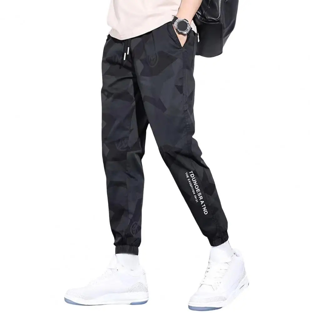 

Men Trousers Camouflage Print Men's Ice Silk Sport Pants with Drawstring Waist Ankle-banded Pockets for Daily Wear Jogging Plus