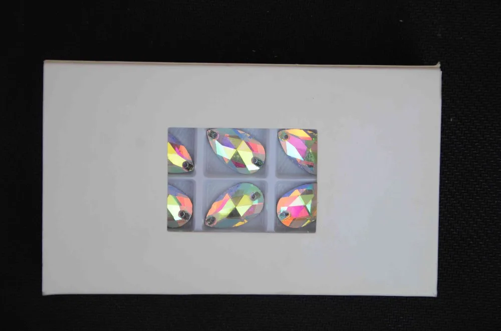 모든 크기의 유리 크리스탈 티어드롭, 스톤 플랫 백, 2 홀 크리스탈 클리어 AB 7*12  22*38mm, 드롭 재봉 보석 비즈 스톤