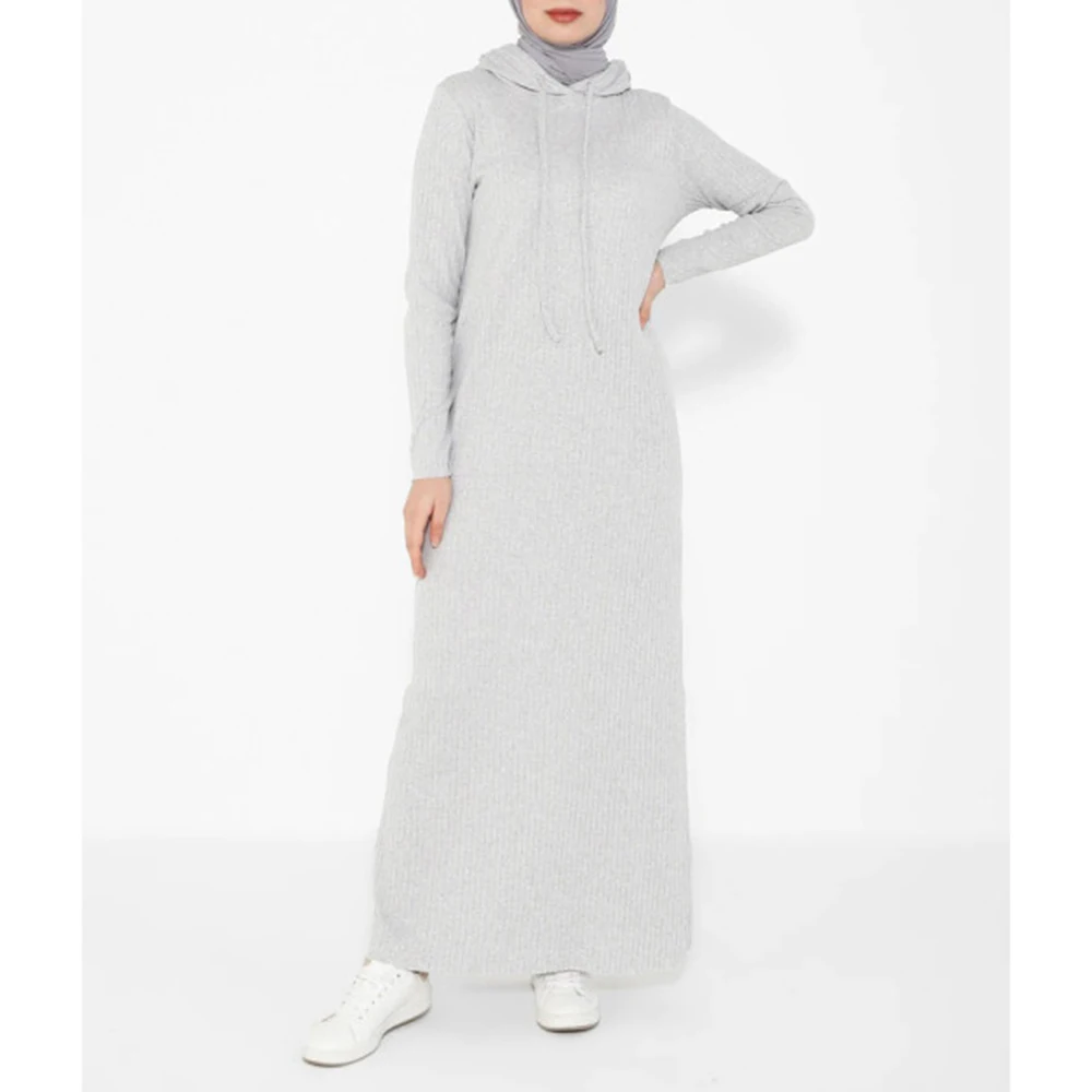 Ramadan Kaftan Dubai Hooded Hijab Dress Drawstring Design Long Sleeve Full Cover Muslim Fashion Knitted Islamic Modest Robe