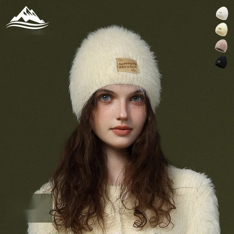Neue gestrickte Mütze aus Nerz-Samt, Outdoor-Wollmütze für Damen, winddichter und kältebeständiger Plüsch, vielseitige Gehörschutz-Kältemütze_voghion.com