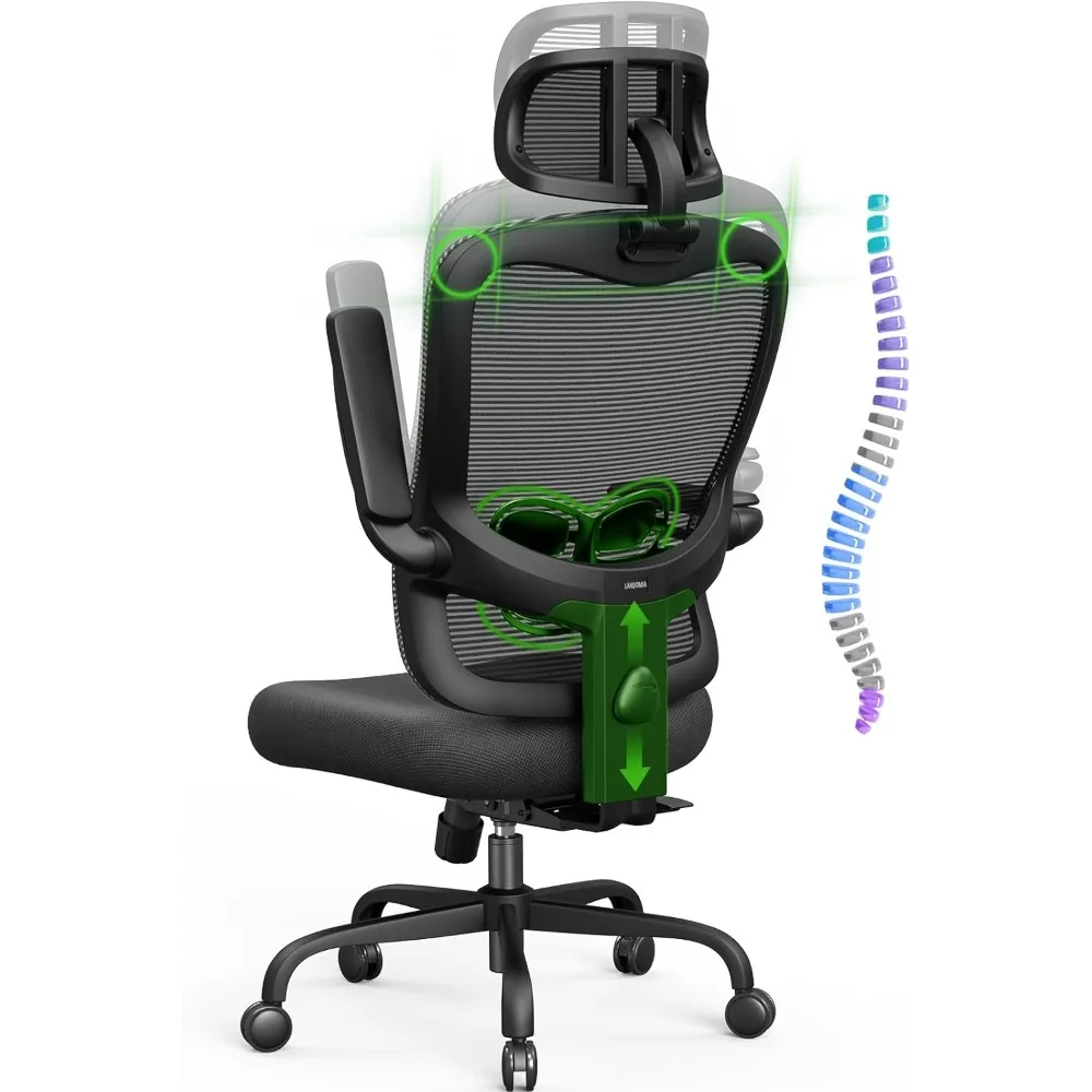 

Office Chair Flip-up Arms Ergonomic Office Chair Big and Tall - 350LBS Capacity Lumbar Support 3D Headrest Gamer Chairs Gaming