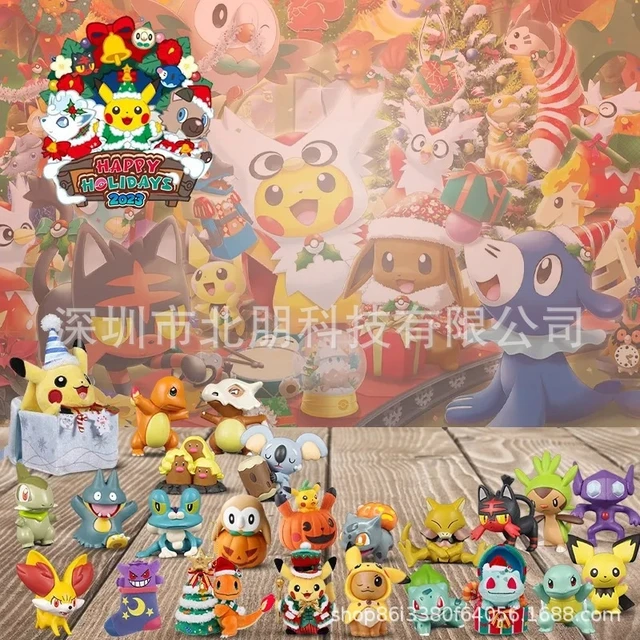 Pokemon Pikachu Christmas Blind Box 24 Days Countdown Advent Calendar 24  Rubber Doll Figure Toy Bath