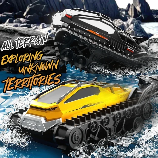 Rc Cars Tank Waterproof Amphibious Water Land All Terrain Tracked Tank Remote Control Crawler Vehicle Outdoor Cars Toy for Boys 3