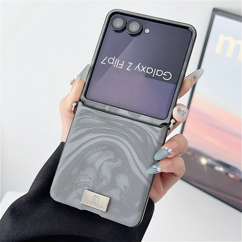 Luxury Water Ripple Leather Case with Nameplate and Lanyard - Fashion Back Cover