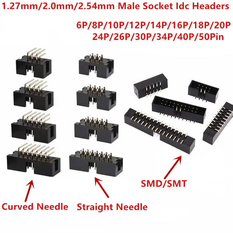 

10Pcs Pitch 1.27mm 2.0mm 2.54mm Male Socket straight idc box headers PCB CONNECTOR DOUBLE ROW DC3 HEADER Dip 6/10/20/26/34/40Pin