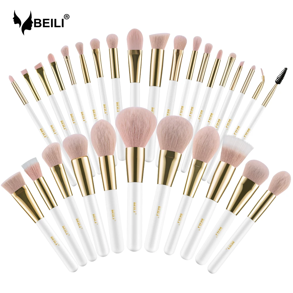 Beili Pearl White Gold Professional Synthetic Makeup Brushes Set