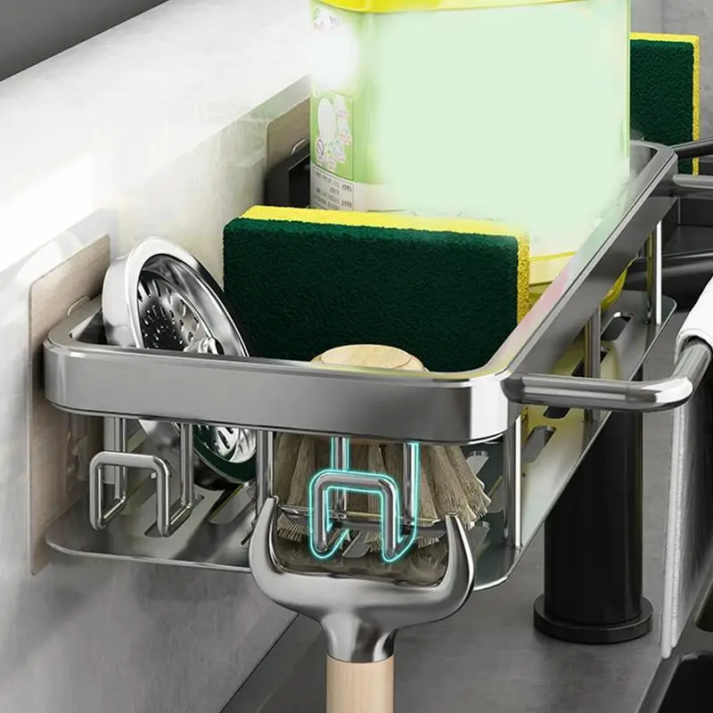 Kitchen Sink Caddy No Punching Sink Organizer Caddy Dish Cloth Hanger Kitchen Accessories Draining Rack For Sponges Wipes And