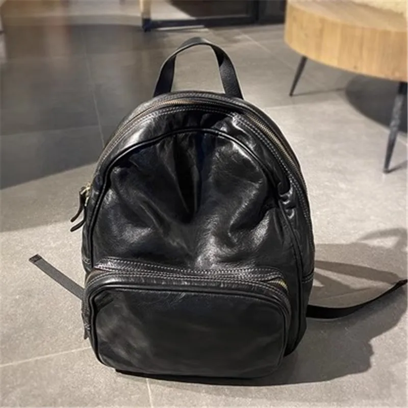 Simple vintage luxury genuine leather men's women's backpack handmade natural high-quality soft real cowhide female schoolbag