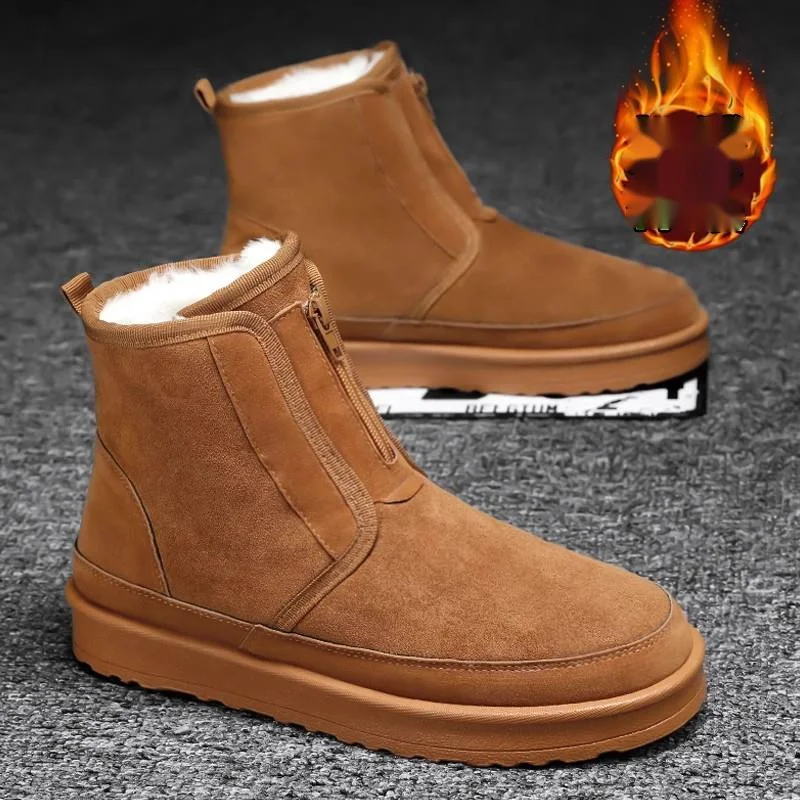 Snow boots for men's winter casual warmth New Classic Men Woman Boots Zipper Snow Boots Chestnut Warm Low Medium Top Boot_voghion.com