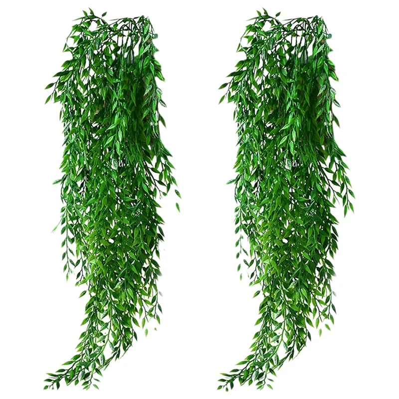 

2Pcs Artificial Hanging Plants Garland Fake Willow Leaves Ivy Vine For Wall Garden Wedding Hanging Pot Basket Decor
