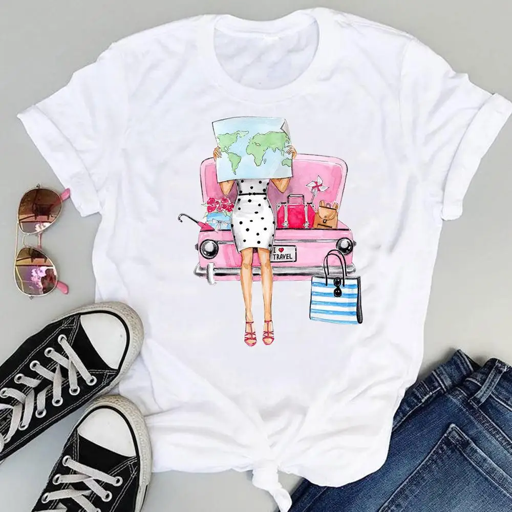 

Summer Women T shirt Holiday Travel Cute 2022 Short Sleeve Female Tees Tshirt Cartoon Print Ladies Clothes Tops Graphic T-Shirt
