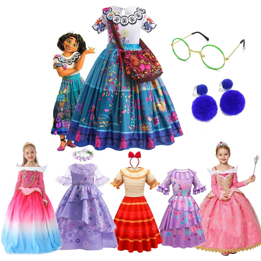 Acheter Costume de Cosplay pour enfants, la belle au bois dormant, Aurora, carnaval, Encanto Disney, robe de princesse à fleurs, robe de bal, accessoire de fête pas cher