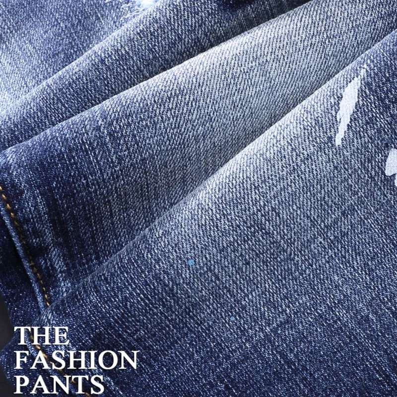 Fashion Designer Men Jeans High Quality Retro Blue Slim Fit Painted Hole Ripped Jeans Men Streetwear Vintage Brand Pants Hombre