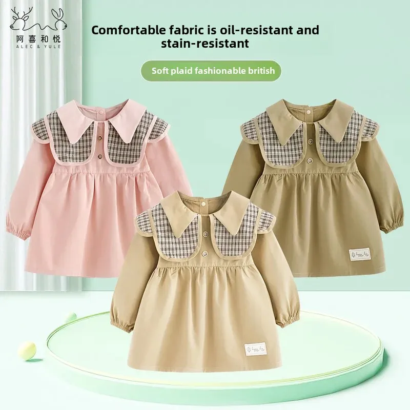 Waterproof Autumn Winter Coat for Girls Baby Feeding Smock Outerwear Fashionable Windbreaker Reversibles Eating Protector