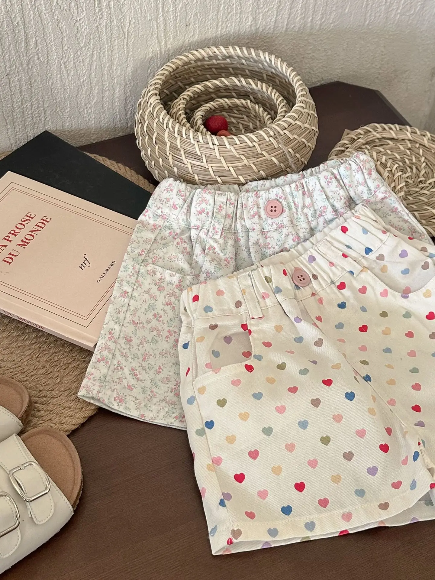 Summer Girls Shorts Cute Heart Print Children Floral Shorts Cotton Baby Girl Casual Clothes Kids Short Pants