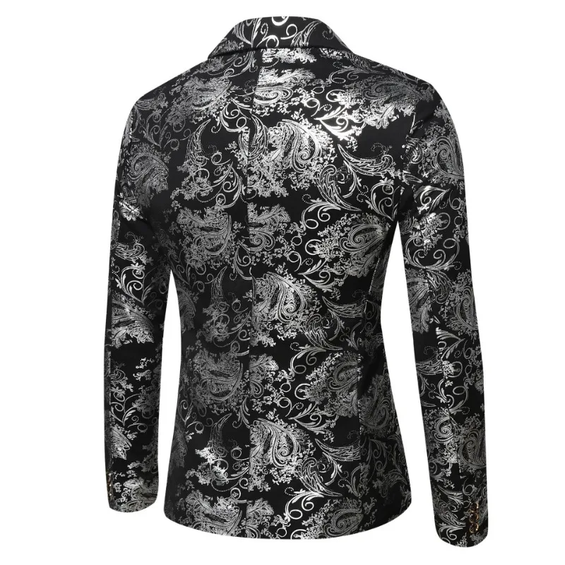 Autumn Men's Slim Fit Casual Silver Stage Performance Suit Printed Jackets Mens Blazer Jacket mens blazer