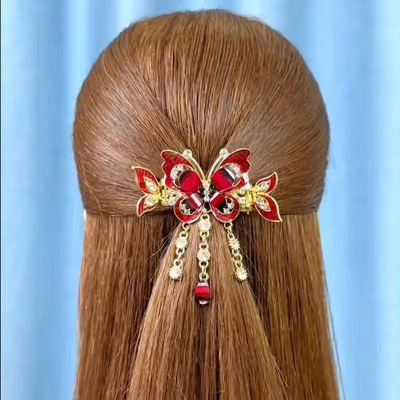 Hair Accessory Hair Clip Jewelry Accessories Hair Headdress Zircon Butterfly Tassel Hairpin For Women Retro Ethnic Style Small Crab Clip