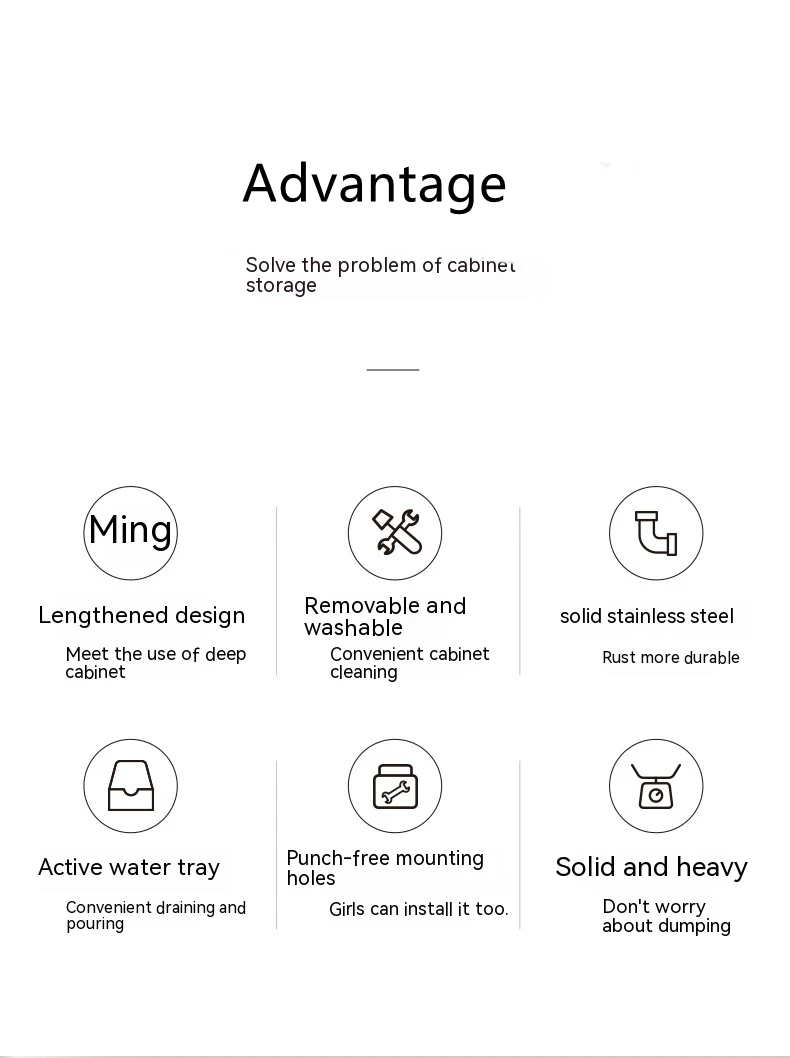 Description Picture 3 of itemKitchen Storage Rack with Slide Rails Pull-out Kitchen Drawer Storage Tray Spice Box Storage Rack Cabinets Organizer with Handle