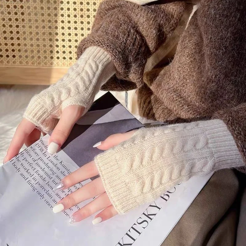 Women Long Fingerless Gloves Winter Mitten Knitted Warmer Arm Sleeve Thin Casual Soft  Fingerless Unisex Gloves