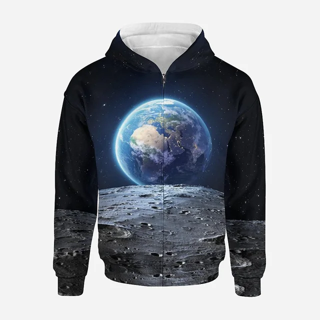 Sudadera con capucha con cremallera para hombre y mujer, ropa con estampado de Planeta Tierra, universo espacial 3D, cielo estrellado, Galaxia, Harajuku, jerséis de moda 1