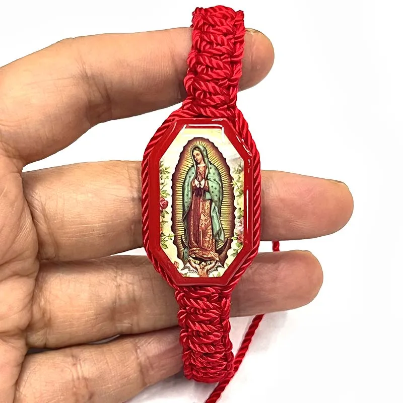 12Pieces Double Woven Bracelet Religious Jesus Pattern Rectangular Recessed Wooden Drip Religious Ornaments Can Be Given As Gift