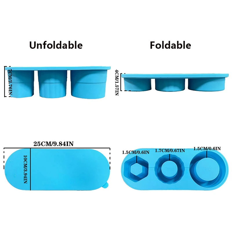 Cylinder Ice Cube Tray For Stanley Cup Tumbler Collapsible Reusable Silicone Ice Molds One-Piece 3-Grid For Drink Juice Coffee ice mold