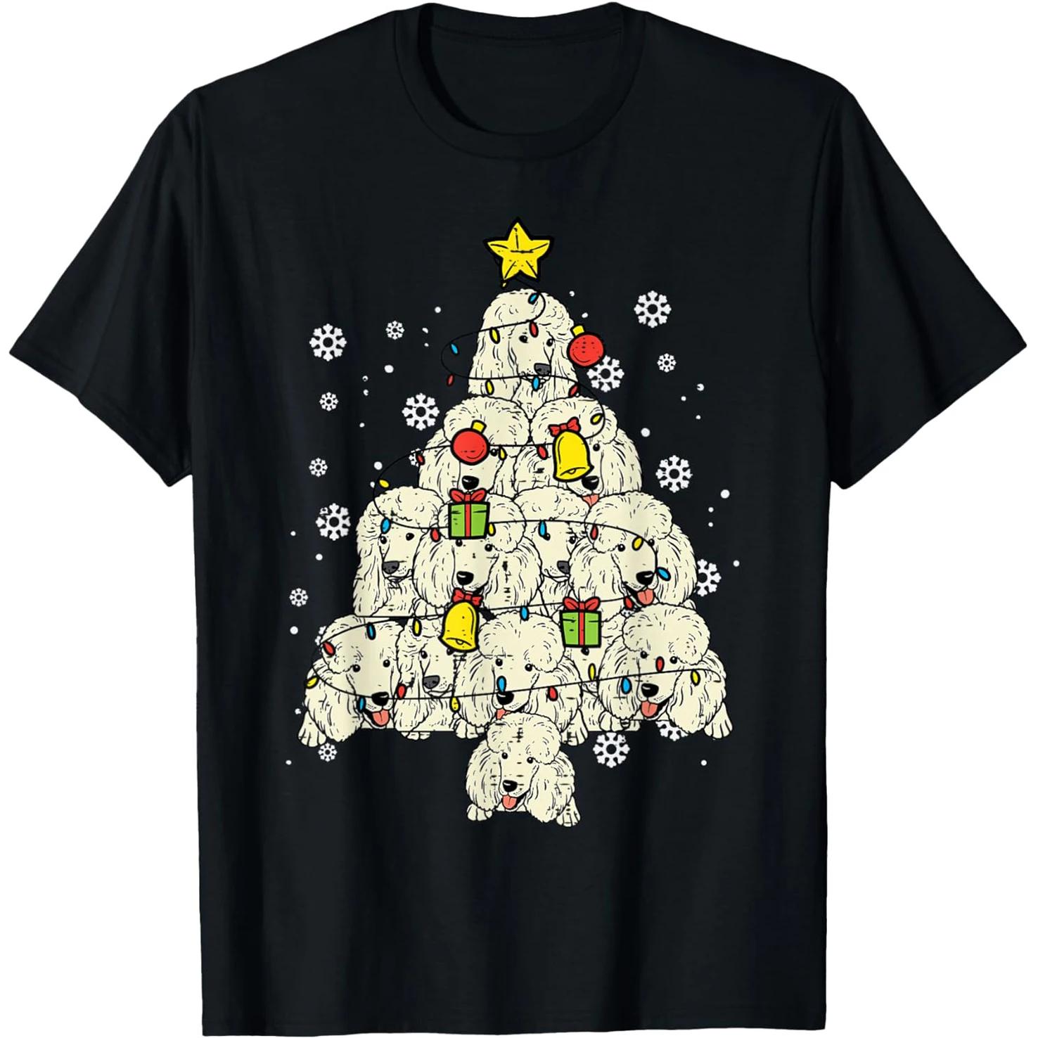 Pudel Weihnachtsbaum Niedliche Weihnachts-Hundeliebhaber T-Shirts Herren Baumwolle Humor Streetwear T-Shirt Kurzarm Unisex Lockere Kleidung