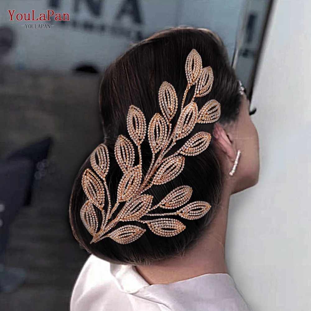 

YouLaPan HP452 Bridal Tiara with Comb Leaf Wedding Headwear Bride Hair Accessories Handmade Crystal Women Headdress for Party