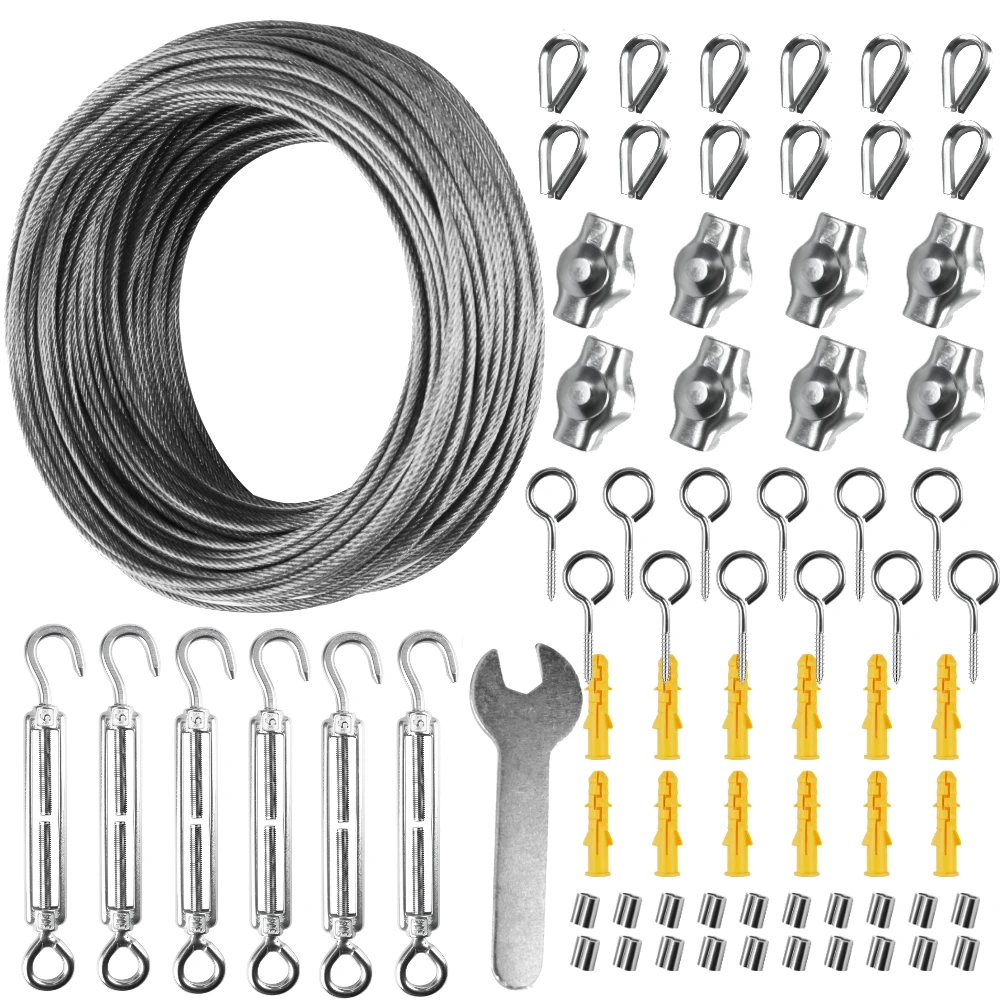 Stainless Steel Shade Sail Wire Kit Plant Training Garden Wire Rope Kit for Sun Shelter 2mm Stainless Steel Canopy Hanging Ropes sun shade hardware kit