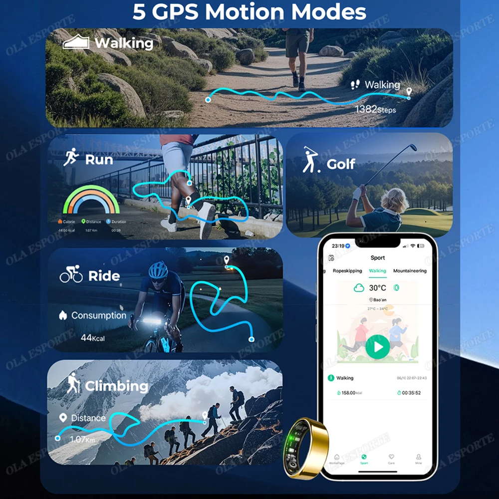 2026 Men Women Smartring Heart Rate Blood Oxygen Sleep Monitor Multi-Sport Modes IP68 Waterproof Health Monitoring Smart Ring 5