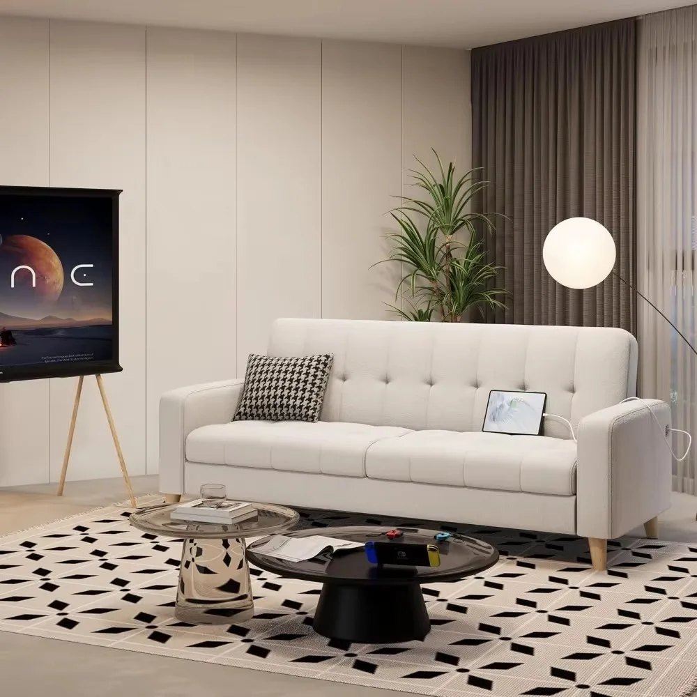 Fabric Sofa Loveseat with USB Port Mid-Century Modern W Sofa with Solid Wood Legs, Living Room Apartment Bedroom Office