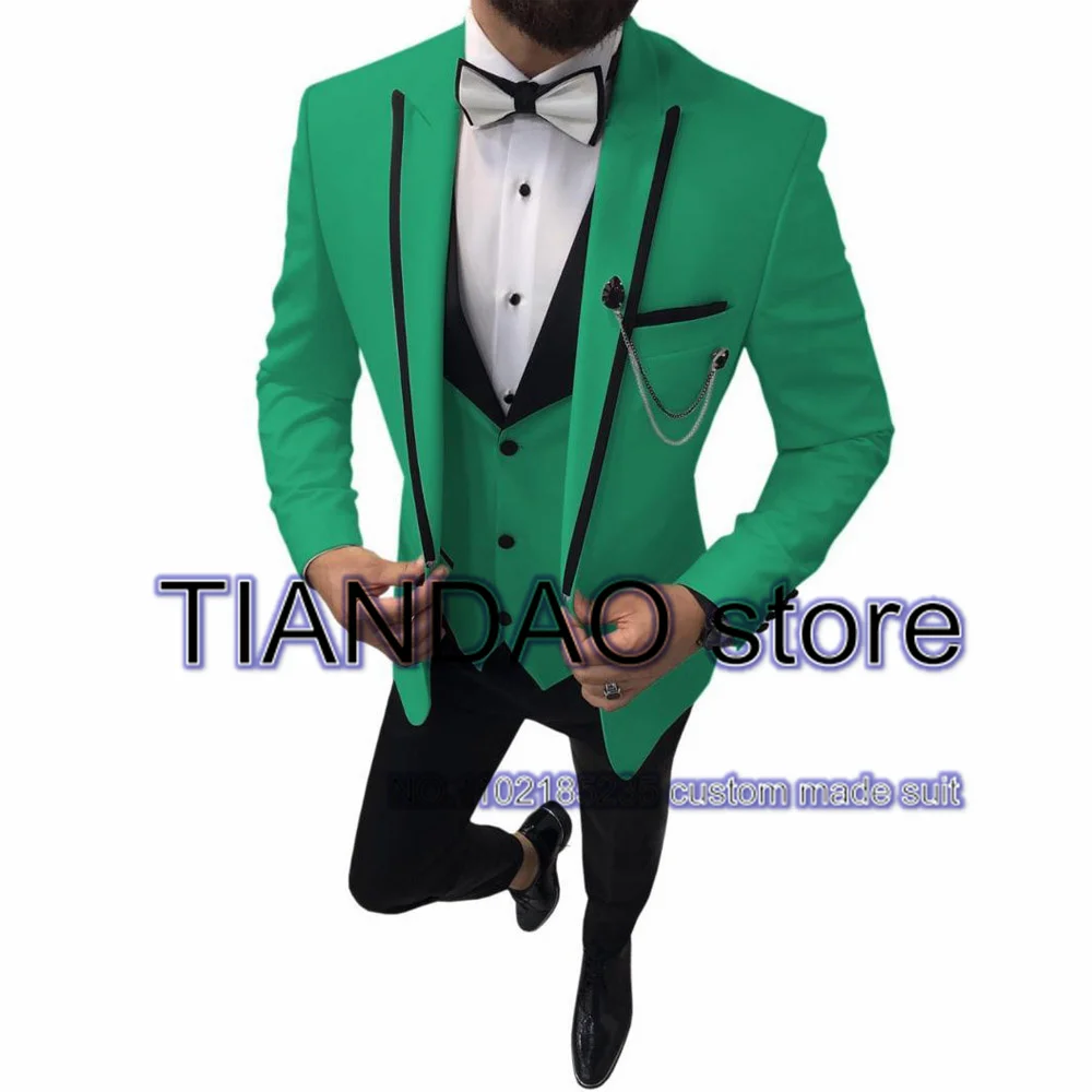 3 Piece Wedding Groom Tuxedo Men Suit Point Lapel Formal Party Blazer Pants Vest Evening Jacket Set costume homme