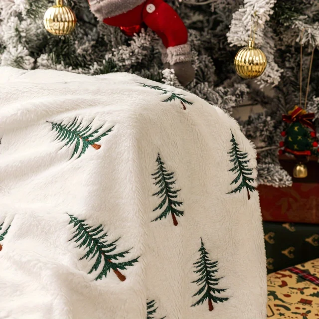 Christmas Blanket White Pine Tree Print Soft Plush Cozy Warm Xmas Design Home Decor Sofa Bed Living Room Festive Winter Gift 5