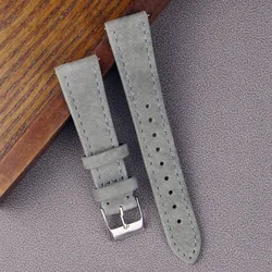 Vintage Brown Genuine Suede Leather Watch Strap with Quick Release - 22mm silver buckle (Grey)